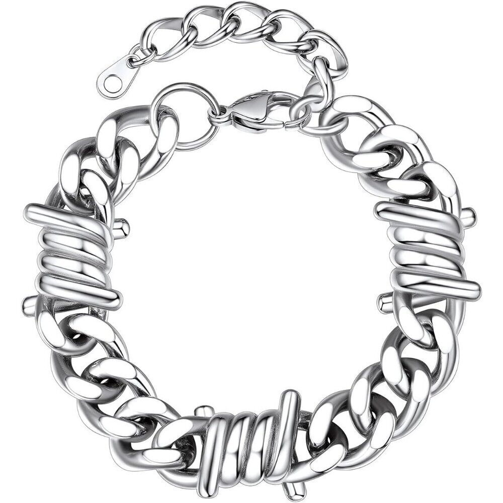 Punk Gothic Barbed Wire Bracelet 7/9mm Thick Cuban Chain for Men and Women